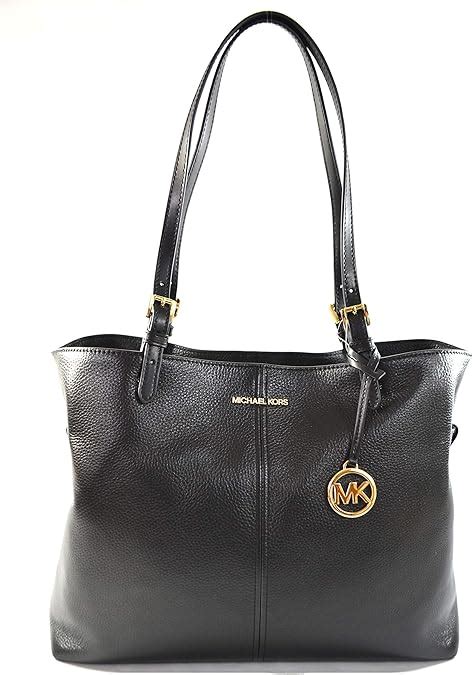 Michael Kors Black Maddie Large Logo Pebbled Leather Tote 